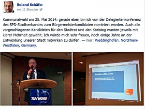 Kurz nach seiner Wahl zum Bürgermeisterkandidaten verfasste Roland Schäfer diese Statusmeldung auf Facebook.