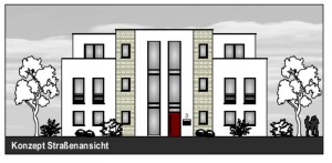 So könnte die beiden Wohn-, Geschäfts- unfd Bürogebäude am Kreisverkehr Schulstraße/Kleiweg aussehen.