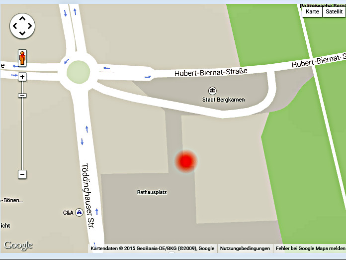 Karte der Uni Köln zum Epizentrum (roter Punkt) des Erdbebens am Sonntagmorgen in Bergkamen. Es lag fast genau in 1000 Meter Tiefe unter dem Rathaus.