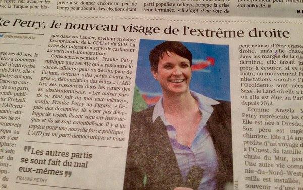 Ausschnitt aus "Le Figaro" vom Dienstag. "Frauke Petry, das neue Gesicht der extremen Rechten" titelt die französische Tageszeitung